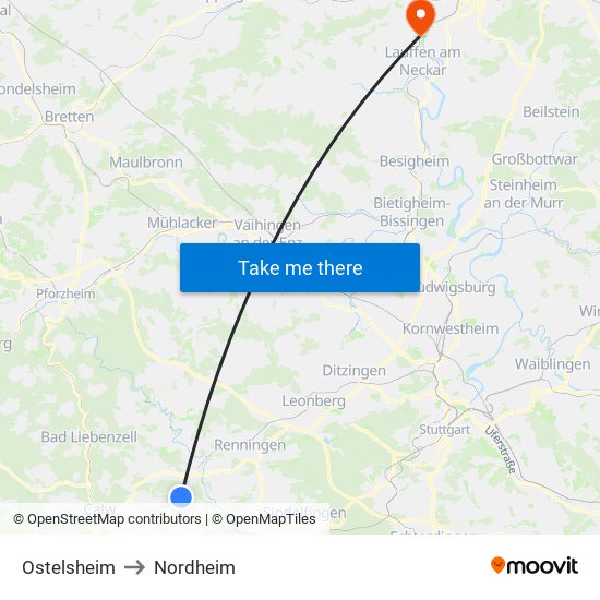 Ostelsheim to Nordheim map