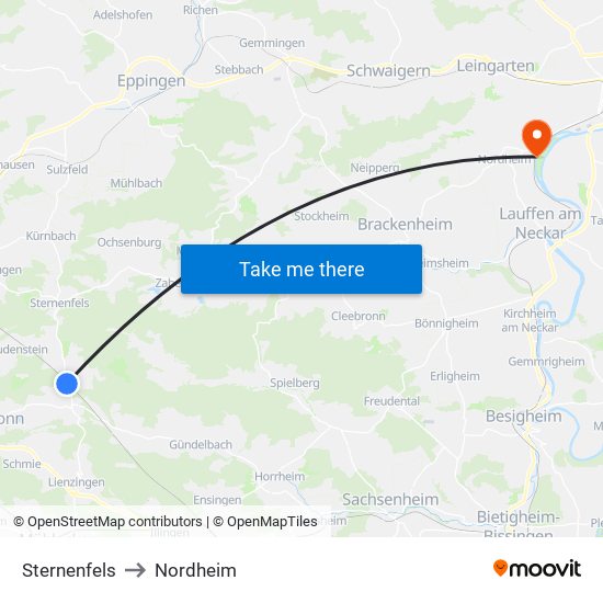 Sternenfels to Nordheim map