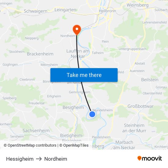 Hessigheim to Nordheim map