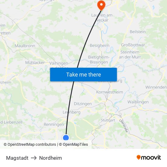 Magstadt to Nordheim map