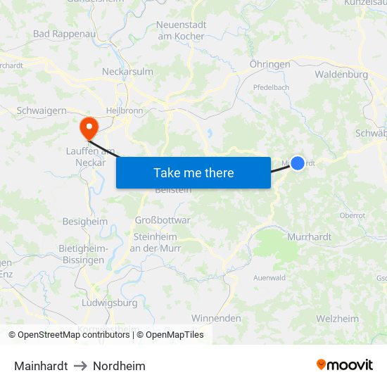 Mainhardt to Nordheim map