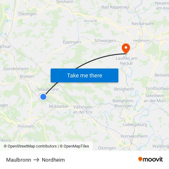 Maulbronn to Nordheim map