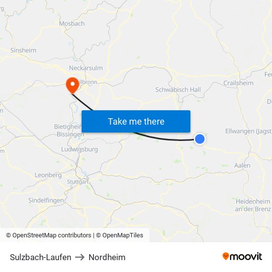 Sulzbach-Laufen to Nordheim map