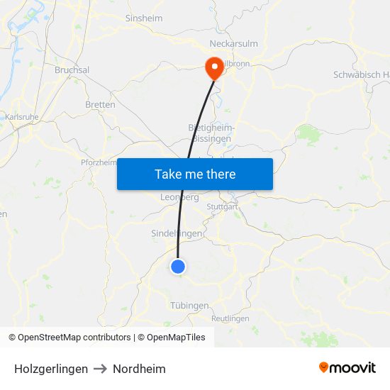 Holzgerlingen to Nordheim map