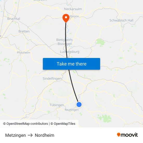 Metzingen to Nordheim map