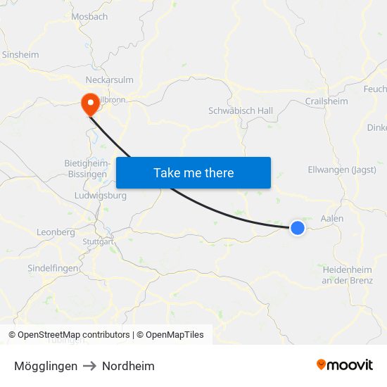 Mögglingen to Nordheim map