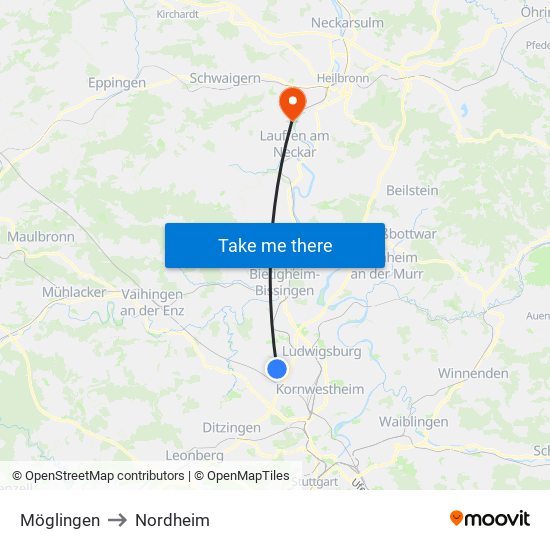 Möglingen to Nordheim map