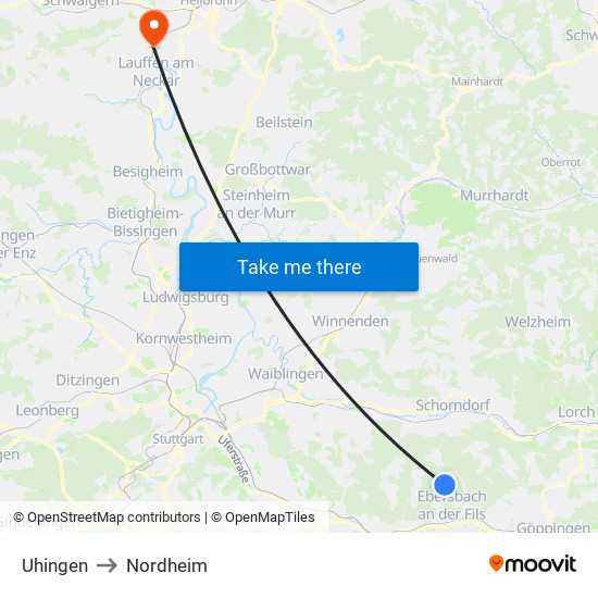 Uhingen to Nordheim map