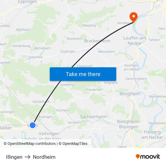 Illingen to Nordheim map