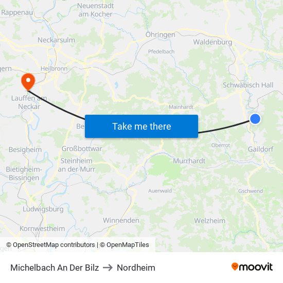 Michelbach An Der Bilz to Nordheim map