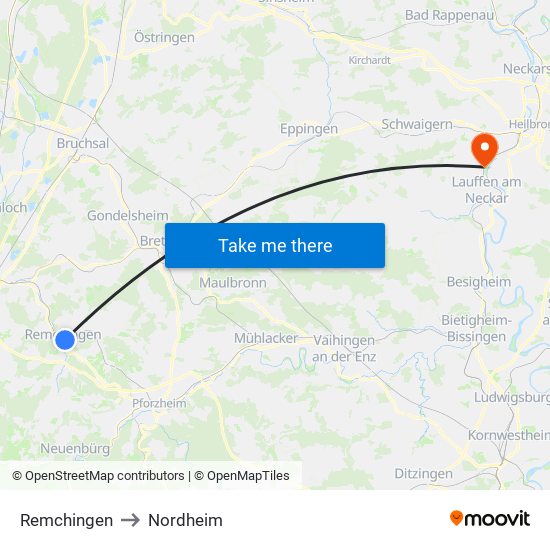 Remchingen to Nordheim map