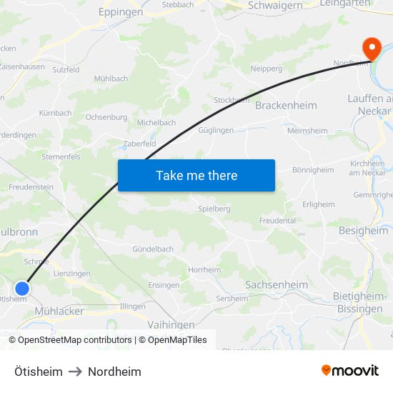 Ötisheim to Nordheim map