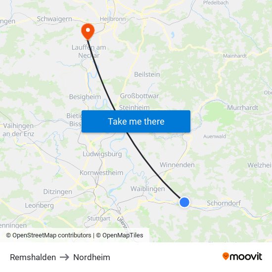 Remshalden to Nordheim map