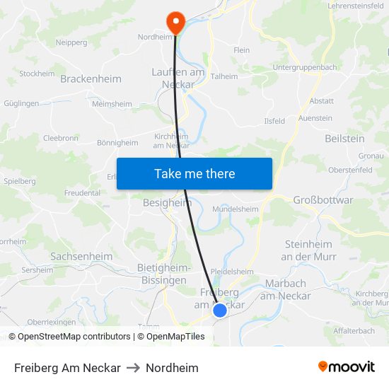 Freiberg Am Neckar to Nordheim map