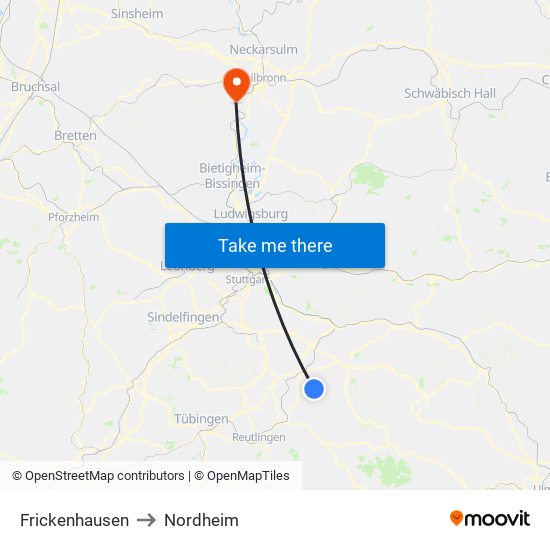 Frickenhausen to Nordheim map