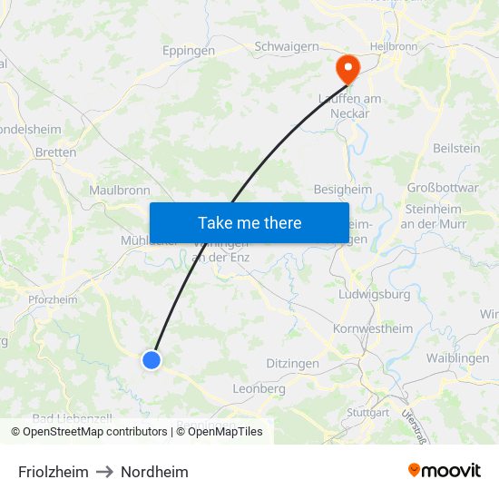 Friolzheim to Nordheim map