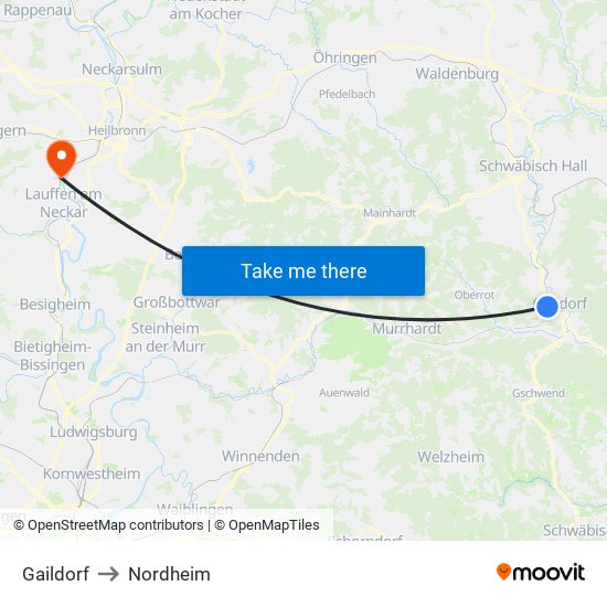 Gaildorf to Nordheim map