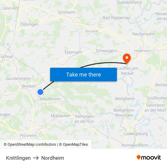 Knittlingen to Nordheim map