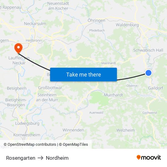 Rosengarten to Nordheim map