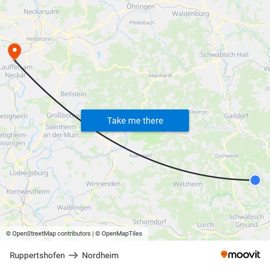 Ruppertshofen to Nordheim map