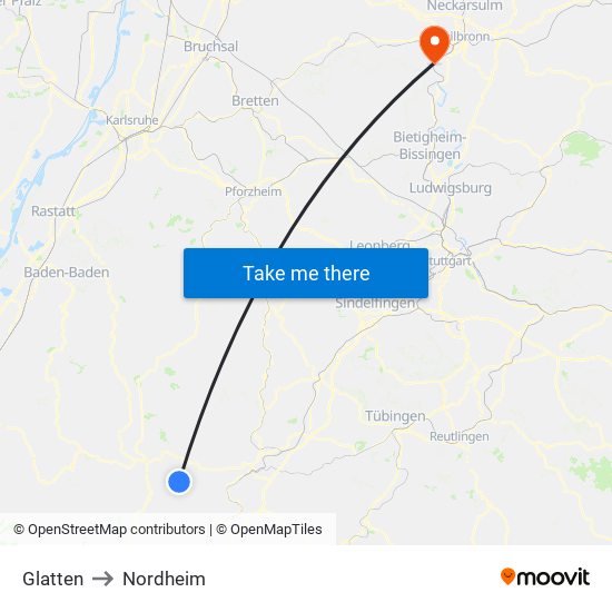 Glatten to Nordheim map