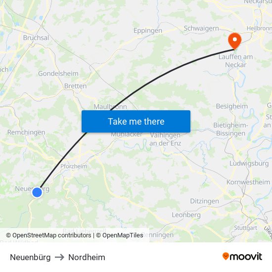 Neuenbürg to Nordheim map