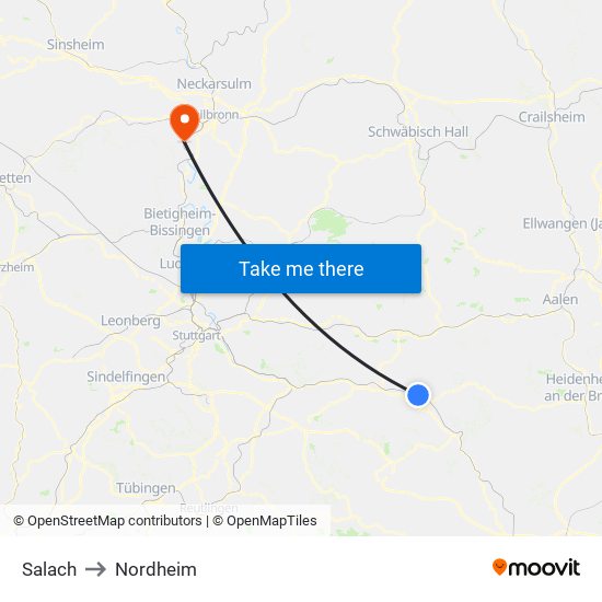 Salach to Nordheim map