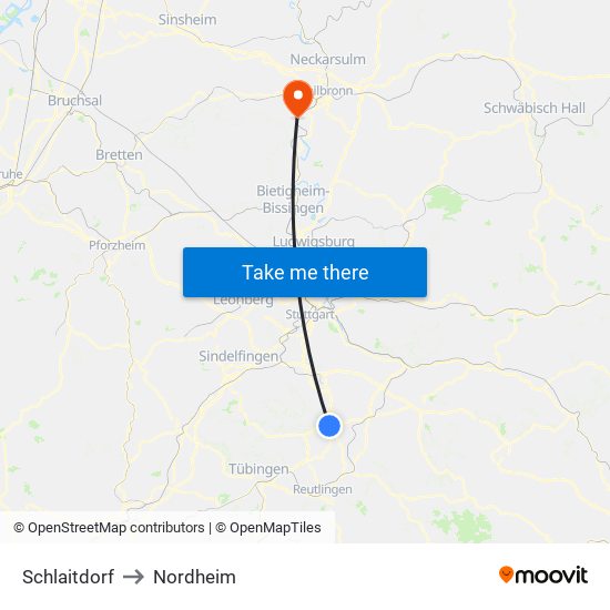 Schlaitdorf to Nordheim map