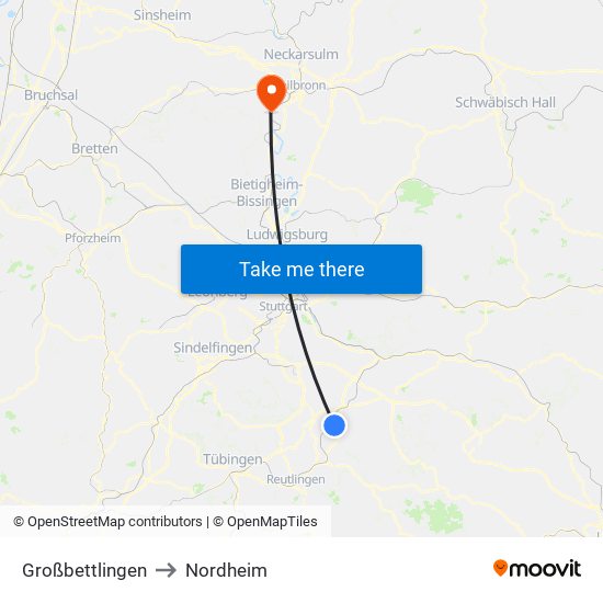 Großbettlingen to Nordheim map