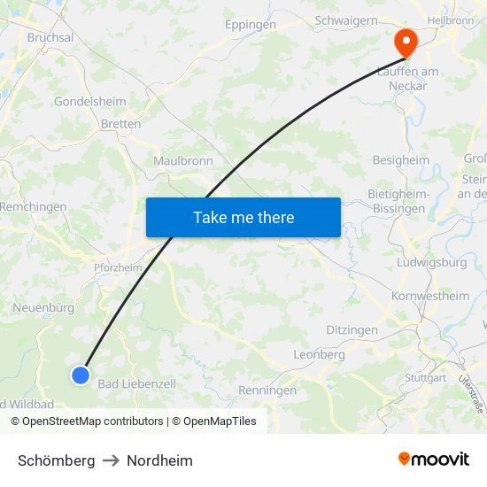 Schömberg to Nordheim map