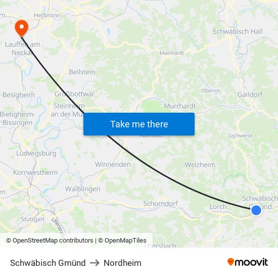 Schwäbisch Gmünd to Nordheim map