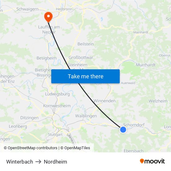 Winterbach to Nordheim map