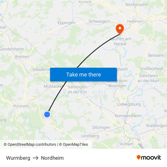 Wurmberg to Nordheim map