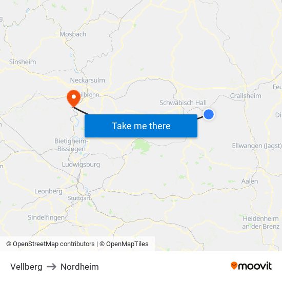 Vellberg to Nordheim map