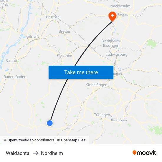 Waldachtal to Nordheim map