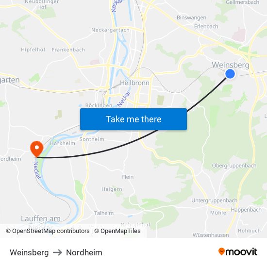 Weinsberg to Nordheim map