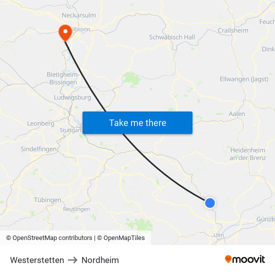 Westerstetten to Nordheim map