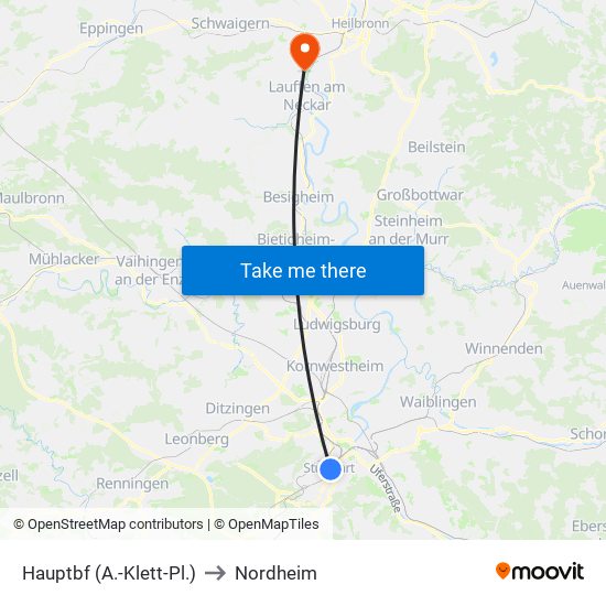 Hauptbf (A.-Klett-Pl.) to Nordheim map