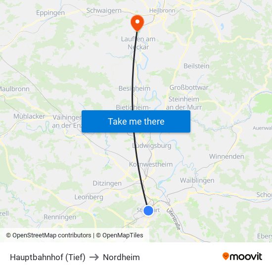 Hauptbahnhof (Tief) to Nordheim map