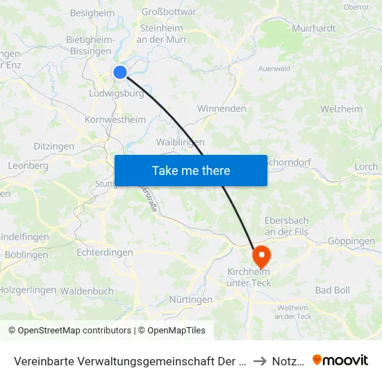 Vereinbarte Verwaltungsgemeinschaft Der Stadt Freiberg am Neckar to Notzingen map