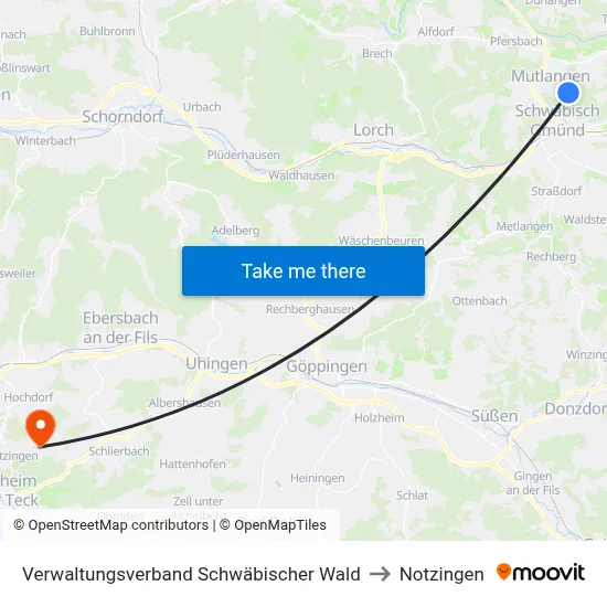 Verwaltungsverband Schwäbischer Wald to Notzingen map
