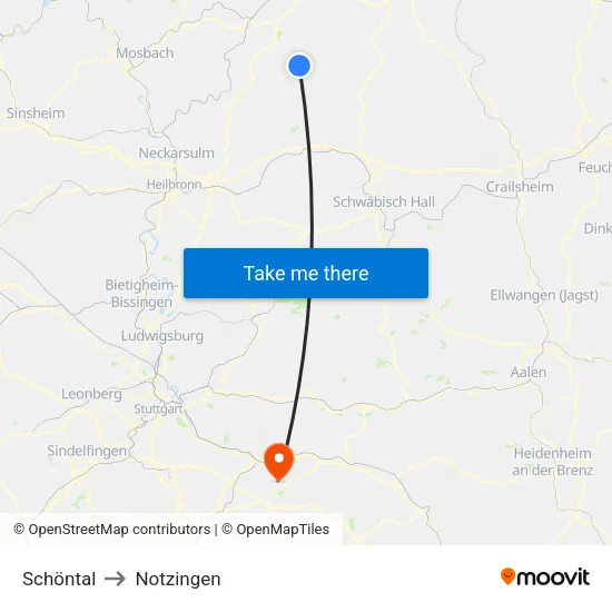 Schöntal to Notzingen map