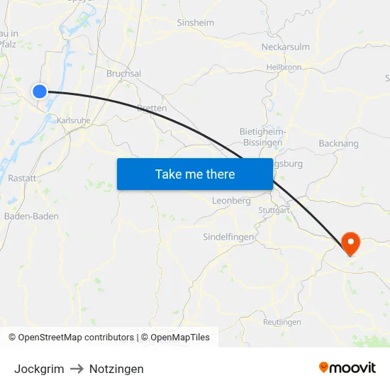 Jockgrim to Notzingen map