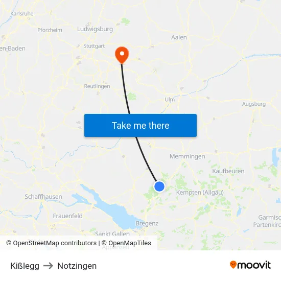 Kißlegg to Notzingen map