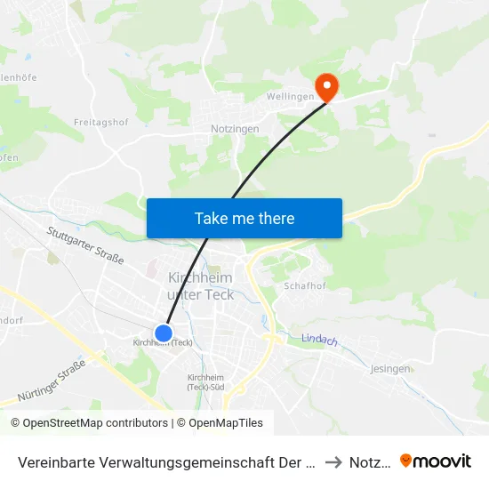 Vereinbarte Verwaltungsgemeinschaft Der Stadt Kirchheim Unter Teck to Notzingen map