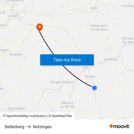 Bellenberg to Notzingen map
