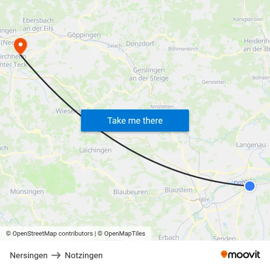 Nersingen to Notzingen map
