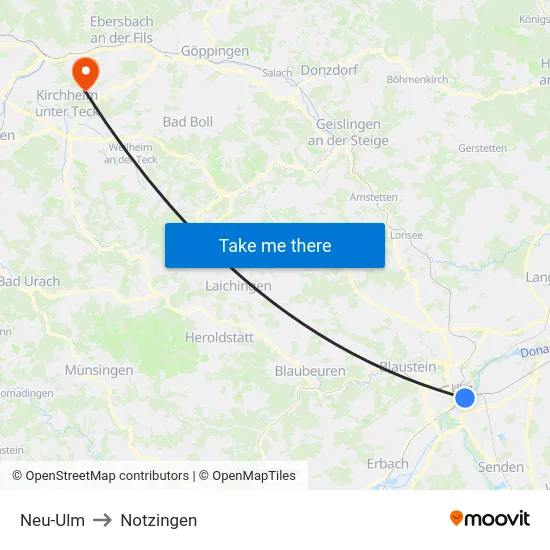 Neu-Ulm to Notzingen map