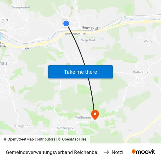 Gemeindeverwaltungsverband Reichenbach An Der Fils to Notzingen map
