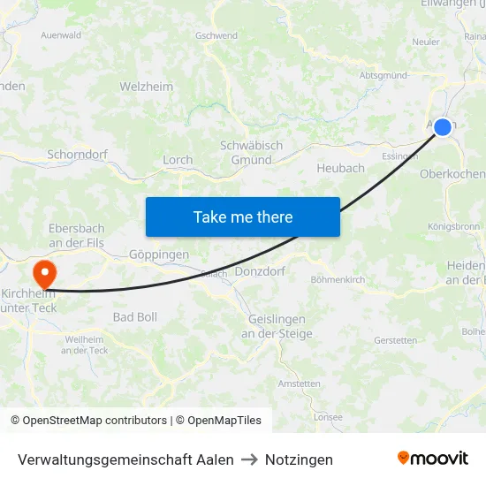 Verwaltungsgemeinschaft Aalen to Notzingen map